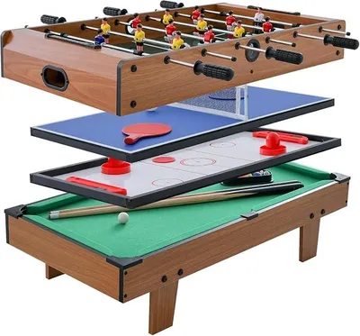 Imagen del producto de Silecomplaza, mesa de juego multifuncional 4 en 1: mesa de billar, mesa de tenis de mesa, mesa de hockey sobre aire y mesa de futbolín, todo en uno