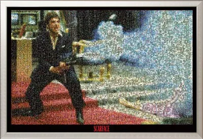 Immagine prodotto di Scarface - Poster - Fotomosaico + cornice rimovibile, Shinsuke® Maxi alluminio argento, vetro acrilico