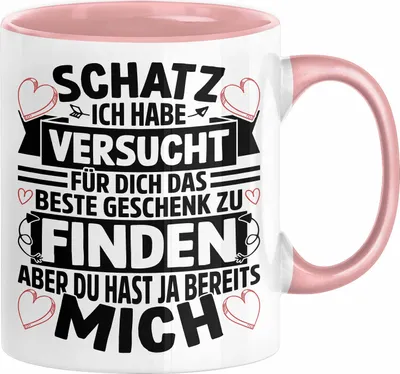 Produktbild von Valentinstag Tasse Geschenk für Ihn Sie Männer Für Paare Freundin Geschenkidee Kaffee-Becher Liebe Schatz Ich Hab Versucht Für Dich Das Geschenk Zu Finden Aber Du Hast Ja Bereits Mich (Rosa)