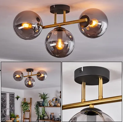 Produktbild von Fossobiubo Deckenlampe aus Metall/Glas in Schwarz/Gold-/Rauchfarben