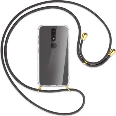 Produktbild von Handykette Backcover-Schutzhülle mit Band (Metall goldfarben) für Nokia 4.2 - dunkelgrau