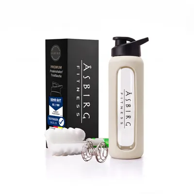 Image de Asbirg | Shaker à protéines en verre 700 ml – sans BPA, étanche et robuste – Shaker à protéines en verre borosilicaté – Gourde pour le fitness et le sport