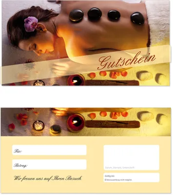 Produktbild von 50 Stück Geschenkgutscheine (Wellness-602) - Gutscheinkarten Gutscheine für Bereiche Massage, Wellness, Erholung, Entspannung oder Kosmetik und Reisen