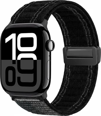 Produktbild von Smartwatch Armband für Apple Watch Series 11 46mm Nylon Textil Band Ersatzband Wechselband Magnetverschluss flexibel atmungsaktiv Schwarz