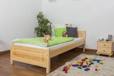 Produktbild von Bettrahmen für Kinder / Kinderbett 90 x 200 cm | Massivholz: Kiefer | Natur Lackiert