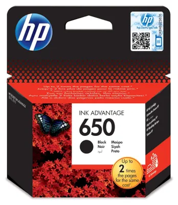Obrázok produktu pre HP Čierna originálna atramentová kazeta 650 Ink Advantage, Štandardná výťažnosť, Čierna, Atrament na pigmentovej báze, 1 kusov, 360 strany