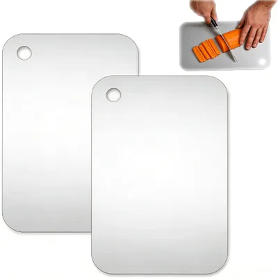 Productafbeelding van Set van 2 snijplanken van roestvrij staal, 25 x 15 cm, dubbelzijdig, gemakkelijk schoon te maken, geschikt voor vlees, groenten en fruit
