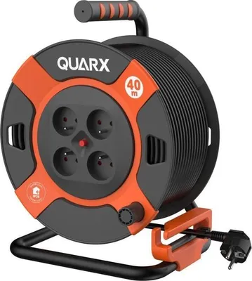 Zdjęcie produktu dla Przedłużacz Bębnowy QUARX 40m, Kabel H07RN-F 3G 1,5mm², Bęben Plastikowy, 4 Gniazda IP44 16A