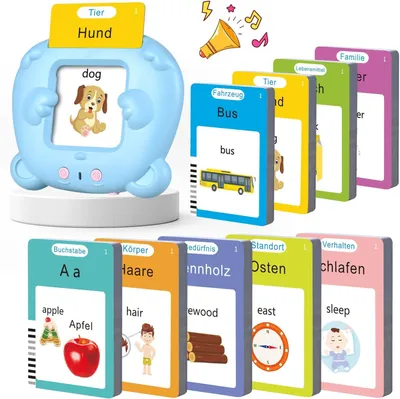 Produktbild von Deutsch sprechende Flash-Karte, Lernkarten mit 510 Woertern,Sprechen Lernen Deutsch Englisch Mit 2 Sprachmodi, Spielzeug fuer Kinder 3-6 Jahre,Blau