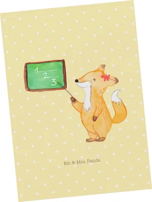 Produktbild von Mr. & Mrs. Panda Postkarte Fuchs Lehrerin - Gelb Pastell - Geschenk, Fotokarte, Lustige Sprüche, Postkarten, Ansichtskarte, Grußkarte, kunstkarte