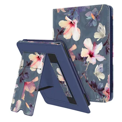 Produktbild von Fintie Hülle kompatibel für 6,8" Kindle Paperwhite (11. Generation - 2021) - Kickstand Schutzhülle mit Kartenfach Handschlaufe und Auto Sleep/Wake Funktion, Blühender Hibiskus