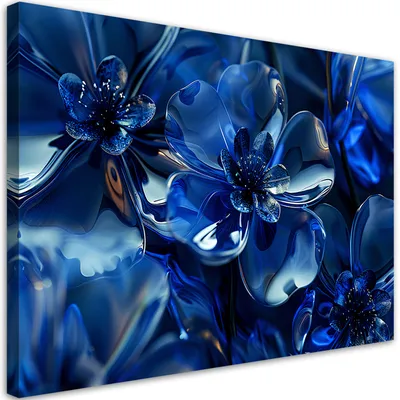 Produktbild von Leinwandbild Blaue 3D-Glasblumen 60x40 Feeby Blau bild für die wand bereit zum aufhängen