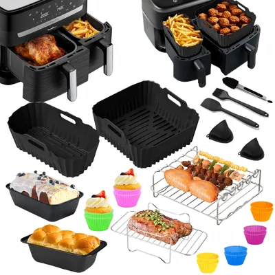 Produktbild von Backform Heißluftfritteuse Zubehör 23-tlg set für Tefal Dual Easy Fry EY9018, Heißluftfritteuse Zubehör Set für Tefal EY9018 &  weitere Dual-Airfryer