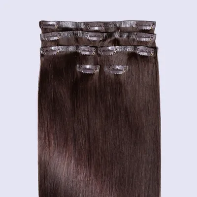 Produktbild von chaarmant Clip In Extensions Echthaar 40 cm 50 g – Haarverlängerung #2 Dunkelbraun