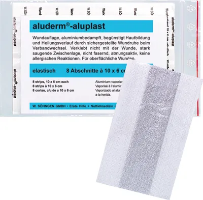 A product package with a wound dressing partially visible.
