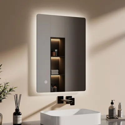Produktbild von EMKE LED Badspiegel 50x70cm Badspiegel mit Beleuchtung Kaltweiß Lichtspiegel Badezimmerspiegel Wandspiegel mit Touchschalter + Beschlagfrei
