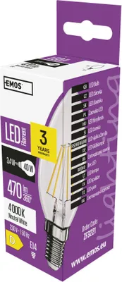 LED žárovka Filament svíčka / E14 / 3,4 W (40 W) / 470 lm / neutrální bílá