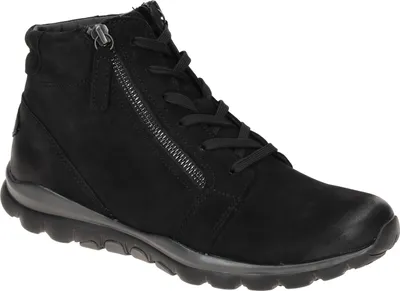 A black Gabor women's boot is shown against a white background.