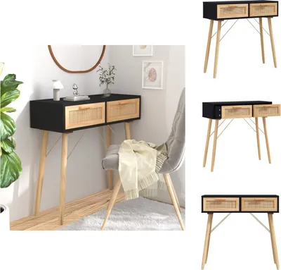 Image de vidaXL Table console noir 80x30x75cm pin massif rotin naturel - Tables d'appoint
