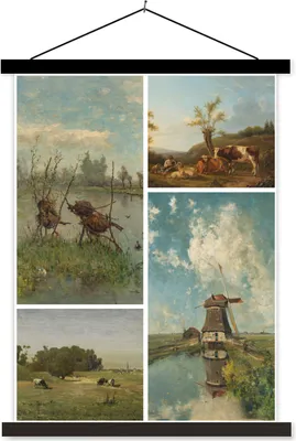 Produktbild von MuchoWow® Textilposter Kunst - Niederlande - Collage 60x80 cm mit schwarzem Rahmen - Plakathalter