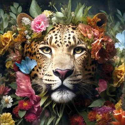 Produktbild von Glasbild Jaguar With Flowers 30x30 cm