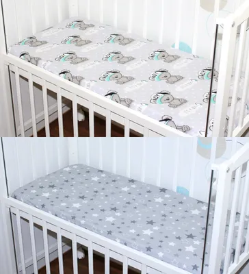 Produktbild von Spannbettlaken 2er- Pack für Baby Beistellbett Wiege Bettlaken 40x90 Baumwolle - 03. Boy Bärchen + Star Dunkel