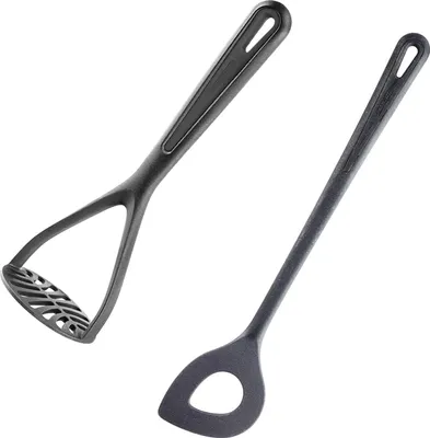 Produktbild von Kartoffelstampfer und Rührlöffel Set - Hitzebeständig - 2 Stück - Schwarz - Kunststoff