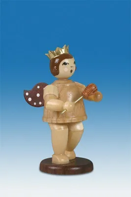 Produktbild von Holzfigur Musikantenengel mit Stielkastagnette natur ohne Krone Höhe 6,5cm NEU