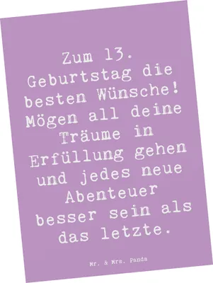 Produktbild von Mr. & Mrs. Panda Postkarte Spruch 13. Geburtstag Wünsche - Lavendeltraum - Geschenk, glückliche, Happy Birthday, Alter, Ansichtskarten, Geburtstagsgeschenk, Fotokarte