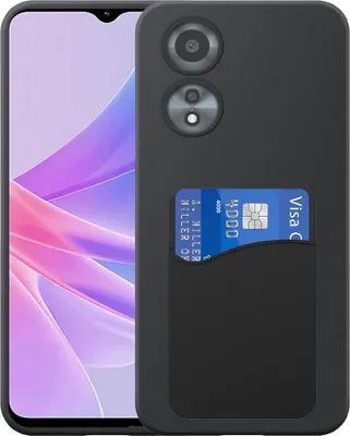 Zdjęcie produktu dla Etui na telefon Oppo A58 5G / A78 5G z silikonowym uchwytem na kartę - elastyczne etui na tył z silikonu TPU z silikonowym uchwytem na kartę - czarne - Smartphonica