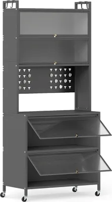 Produktbild von Kitchen Cabinet with 6 Shelves, Gray, Microwave Shelf