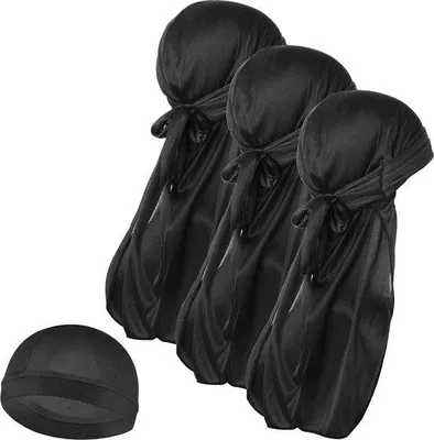 Produktbild von Famanu Haaraccessoires 3 Stück Seidenhaube - 1 Stück Seiden-Durag - Elastisch - Atmungsaktiv
