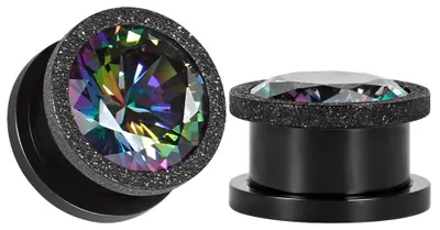 Imagen del producto de Túneles para el lóbulo del oído, marca Ohr, modelo Titan, color , fabricados en acero y circonita, paquete de 2 unidades, material: madera, joyería para piercings en el oído
