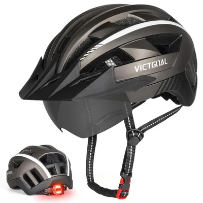 Produktbild von VICTGOAL Fahrradhelm mit Visier für Herren Damen, LED Rücklicht und Brille