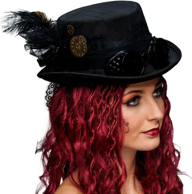 Damen Hut Steampunk Zylinder schwarz mit Schweißerbrille Kostüm Zubehör Fasching Karneval