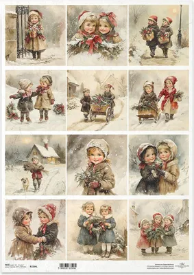 Immagine prodotto di Carta di riso per decoupage A3 - bambini, vintage, Natale - R1504L - Collezione Itd