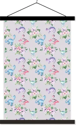 Produktbild von MuchoWow® Textilposter Kinderzimmer - Blumen - Muster - Mädchen - Kinder - Rosa - Kind 120x180 cm mit schwarzem Rahmen - Fotos