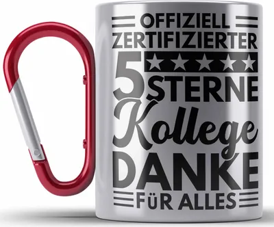 Produktbild von Trendation - Bester Kollege Der Welt Edelstahl Tasse Karabiner Geschenk Abschied Neuer Job Kollege Geschenkidee Abschiedsgeschenk (Rot)