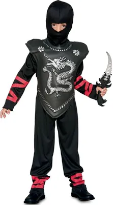 Ninja Kostüm Silberner Drache Shinobi für Kinder 5-12 Jahre schwarz Fasching Karneval Mottoparty Kinderfasching Asien Japan andere Länder