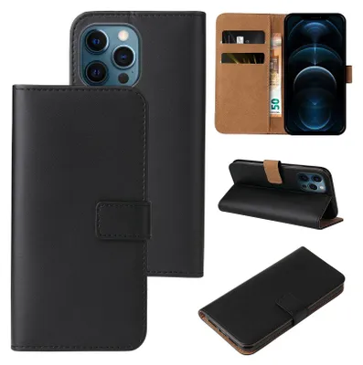 Produktbild von Handy Hülle für Apple iPhone 12 Klapphülle Bookcase Flip Cover Handy Tasche Etui Farbe: Schwarz