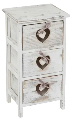 Produktbild von Kommode Forli, Schubladenkommode, 3 Schubladen mit Herzen 55x29x25cm, Shabby-Look, Vintage - weiß