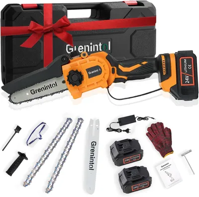 Produktbild von Grenintol 6 Zoll Akku-Kettensäge, 1000 W Mini Kettensäge mit 2×3000mAh/24V Akku, Einhand Kettensäge, Astsäge, Akku Motorsäge, für Garten & Holz