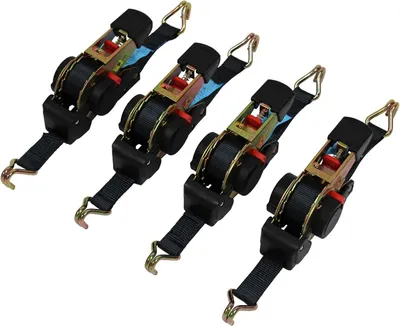 Produktbild von Automatischer Spanngurt Set mit 4 Gurten 25mm 320/640 daN selbstaufrollend und Spitzhaken (3 Meter)