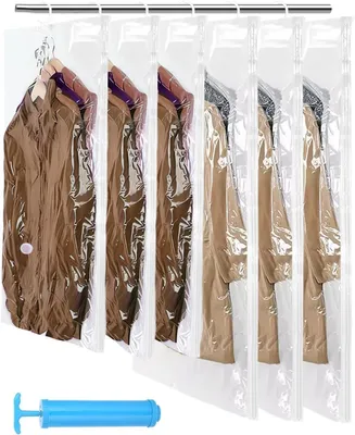 Produktbild von Hängende Vakuumbeutel für Kleidung – Set mit 6 Stück – Vakuumbeutel für Kleidung mit Kleiderbügeln – Platzsparend für Kleidung
