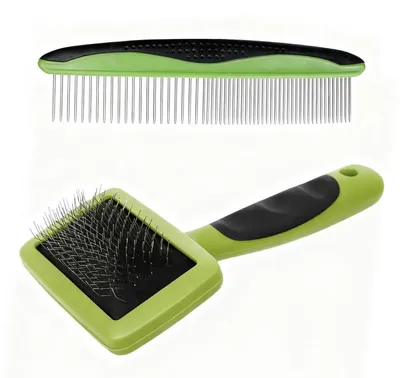 Zdjęcie produktu dla Szczotka do kotów, szczotka do psów, podkładka podszczotkowa, kolor zielony | Ergonomiczna szczotka slicker do rozplątywania kołtunów i sierści