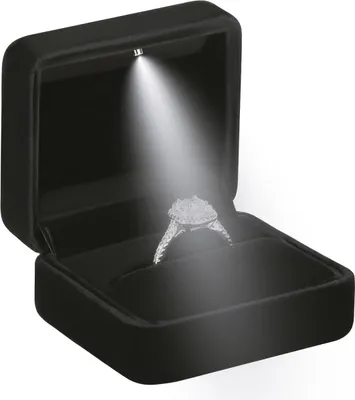 Produktbild von Vitdipy – Ringbox mit LED-Beleuchtung – Schmuck-Aufbewahrungsbox – Schmuckschatulle – Verlobungsring-Box – LED-Ringbox – Hochzeit, Verlobung, Antrag – Schwarz