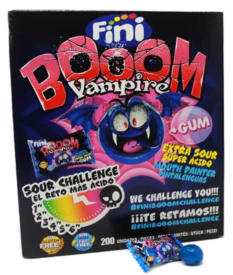 Zdjęcie produktu dla Guma do żucia Bubble Gum Boom Vampire twarda karmelowa kwaśna 200 sztuk display