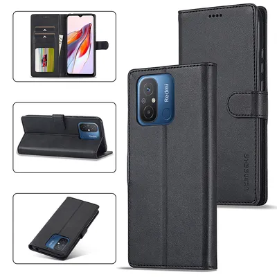 Obrázek produktu pro Pouzdro pro Xiaomi Redmi 12C, kožené flipové pouzdro s magnetickým uzávěrem a stojánkem, ochranné pouzdro černé