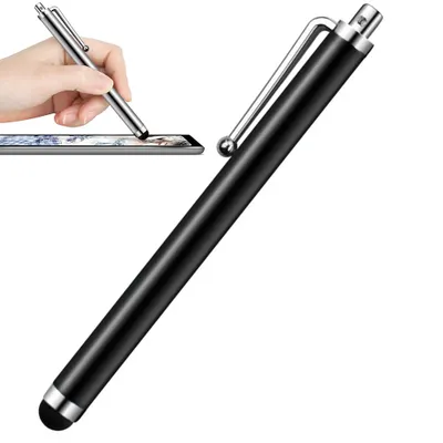 A hand holding a stylus pen over a tablet.