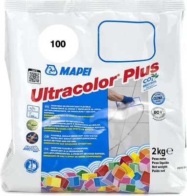 Zdjęcie produktu dla Zaprawa do fug płytek Mapei Ultracolor Plus 100 Biała | Worek 2 kg | m²/s | Worek 2 kg | m²/s